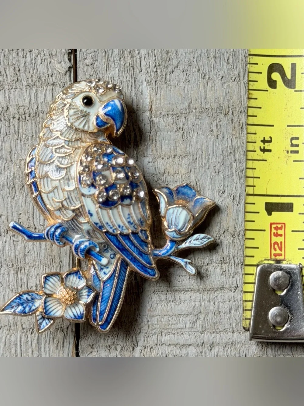 Parrot Brooch, Blue & White Porcelain